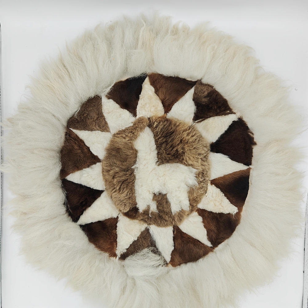 ALPACA FUR LEATHER ROUND THROW RUG TRIANGLE WALL DECOR HANDMADE Brown Llama